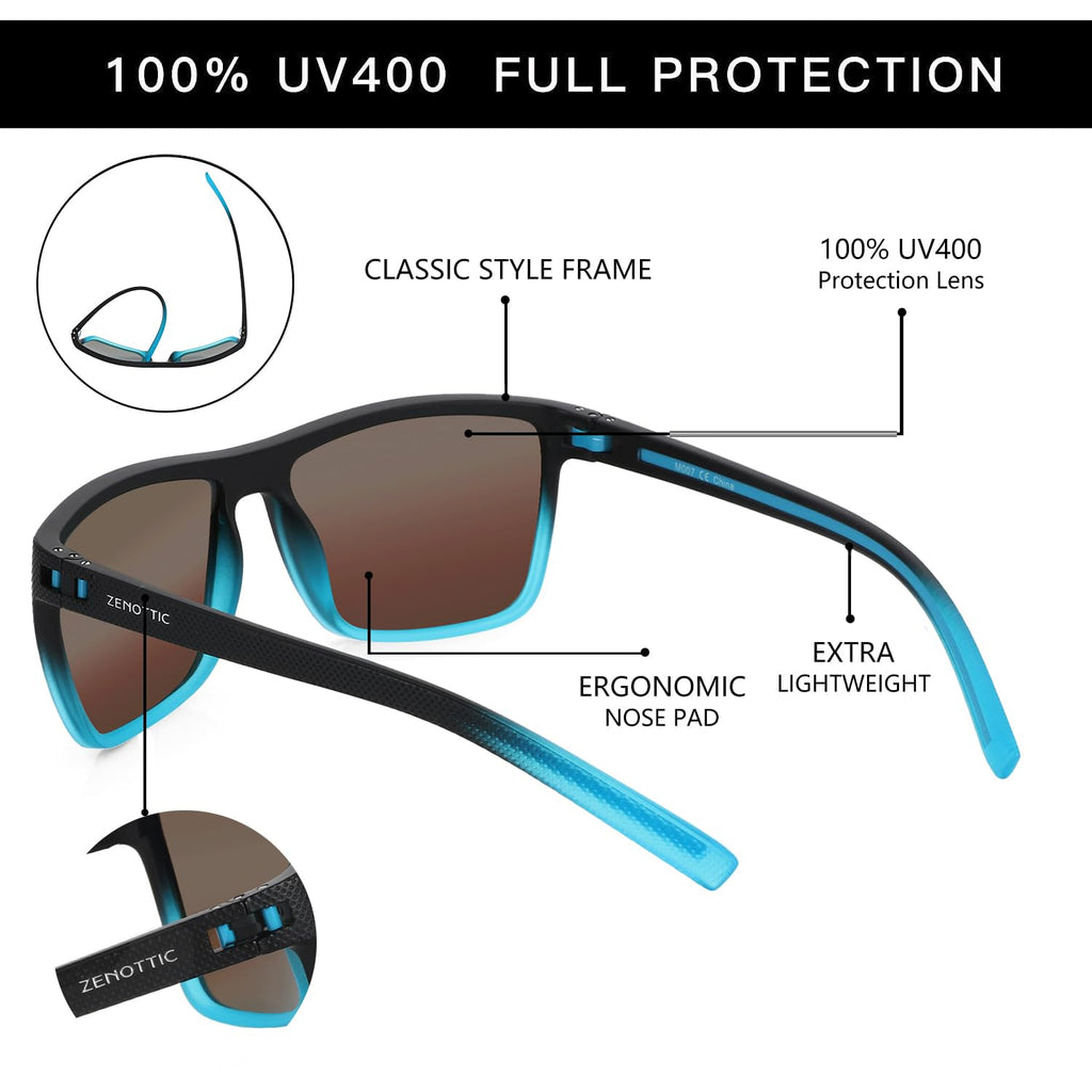 ZENOTTIC Polarized Sunglasses for Men Lightweight TR90 Frame UV400 Protection Square Sun Glasses craques