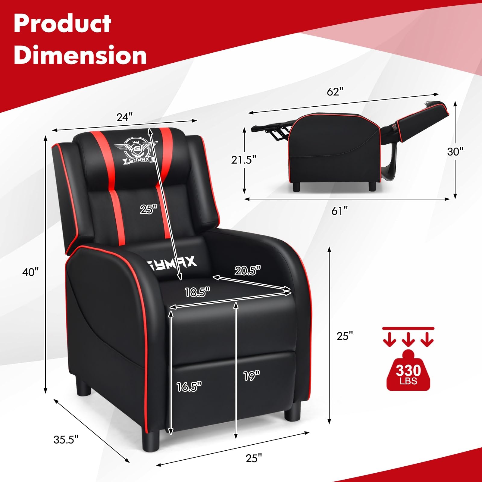 GYMAX Massage Gaming Recliner Chair - craques