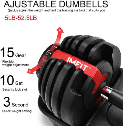 IMFit 5lb-52.5lb Adjustable Dumbbells Single/Pair (Set of 2) with Free Hand Grip