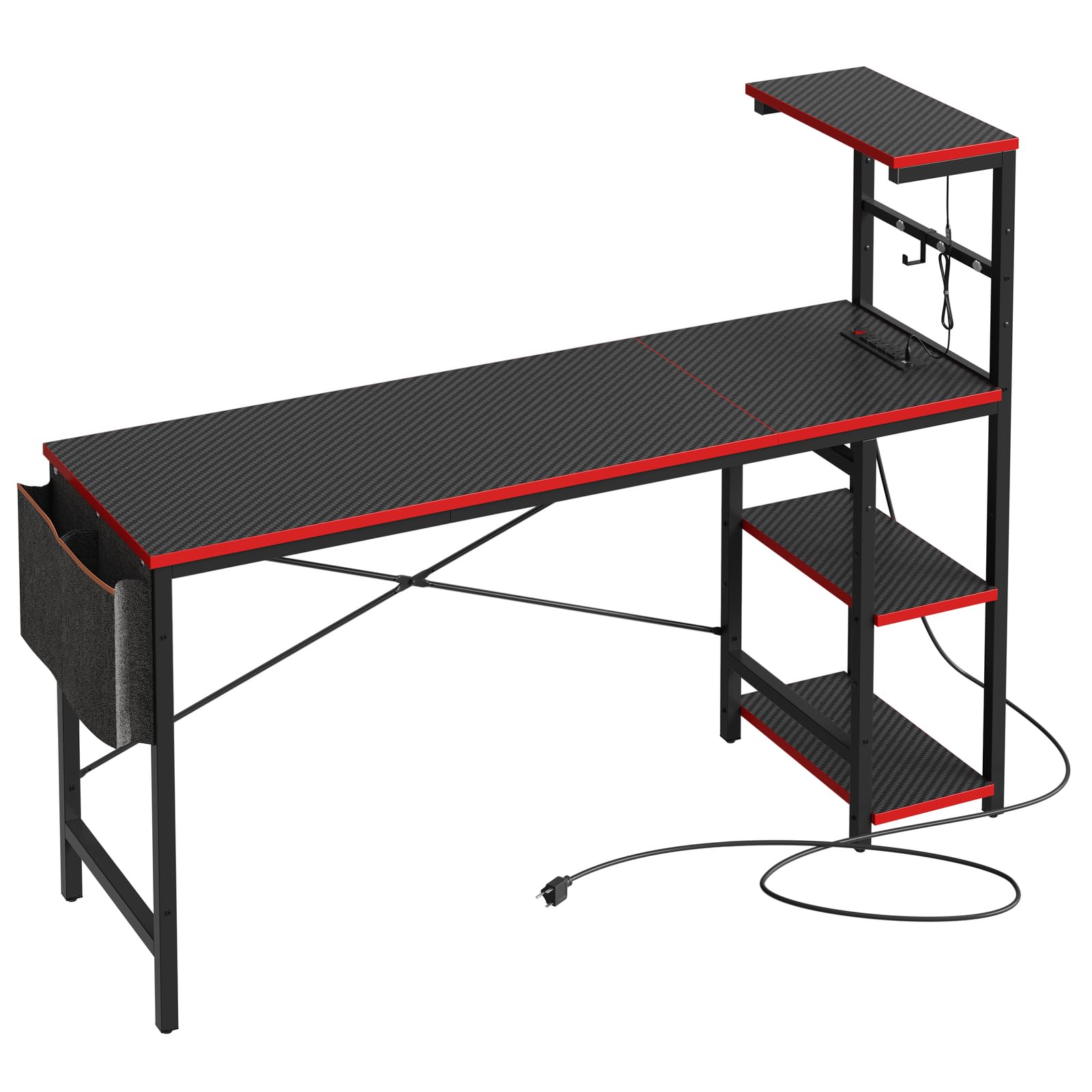 Bestier 61 Inch Gaming Desk with Power Outlets, Large LED Gamer Desk - craques