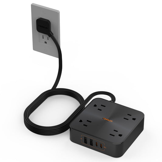 Flat Plug Extension Cord Indoor 5 Feet, Power Bars with Surge Protector