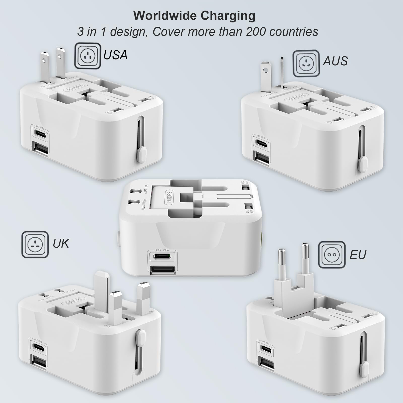 Craques Universal Travel Adapter with USB C Fast Charging craques