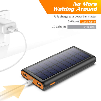 Solar Charger,26800mAh Solar Battery Power Bank Portable Panel Charger with LEDs and 2 USB Output Ports