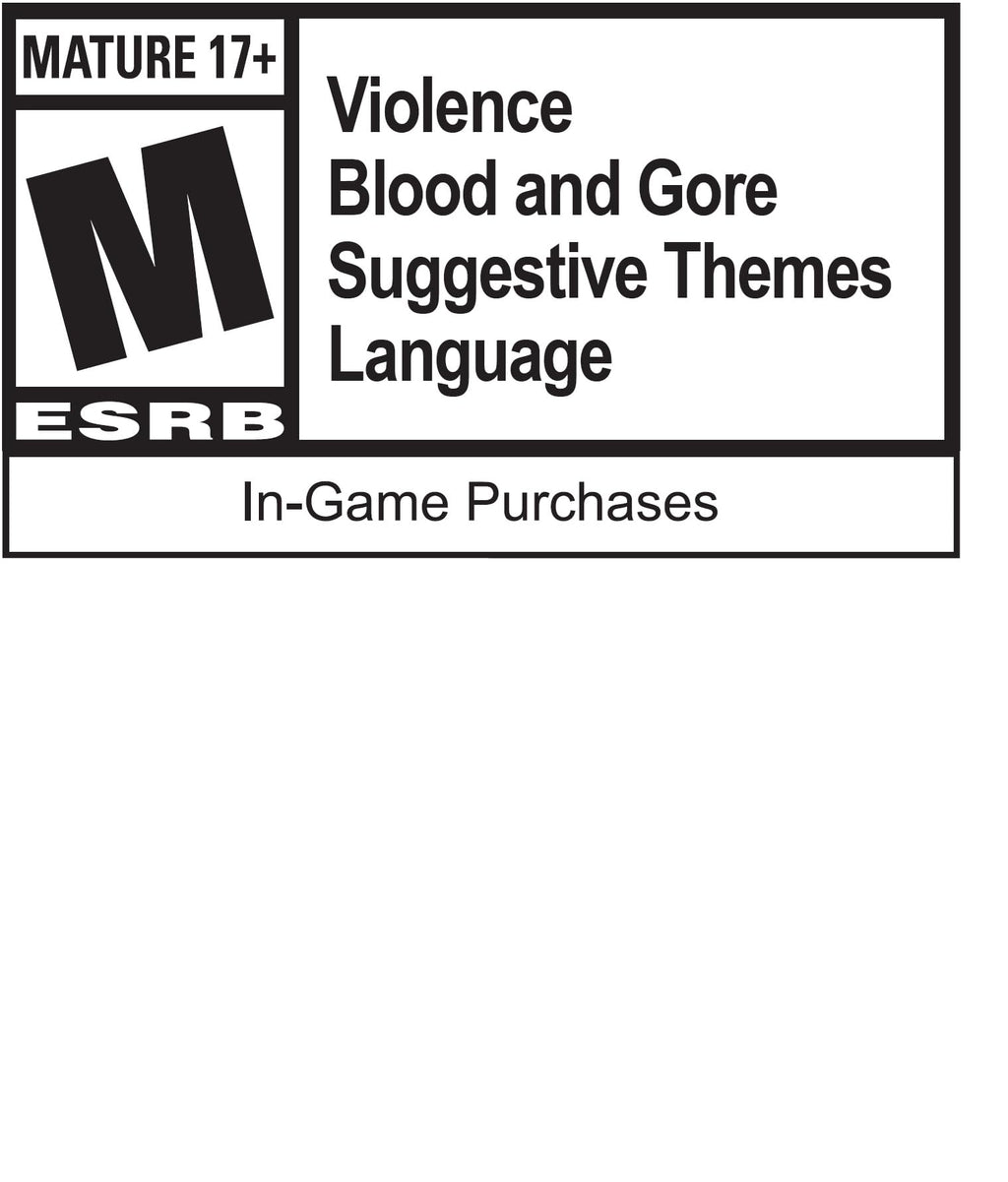 ESRB Mature 17 Plus rating label with warnings for violence blood and gore suggestive themes language for Elden Ring PS5