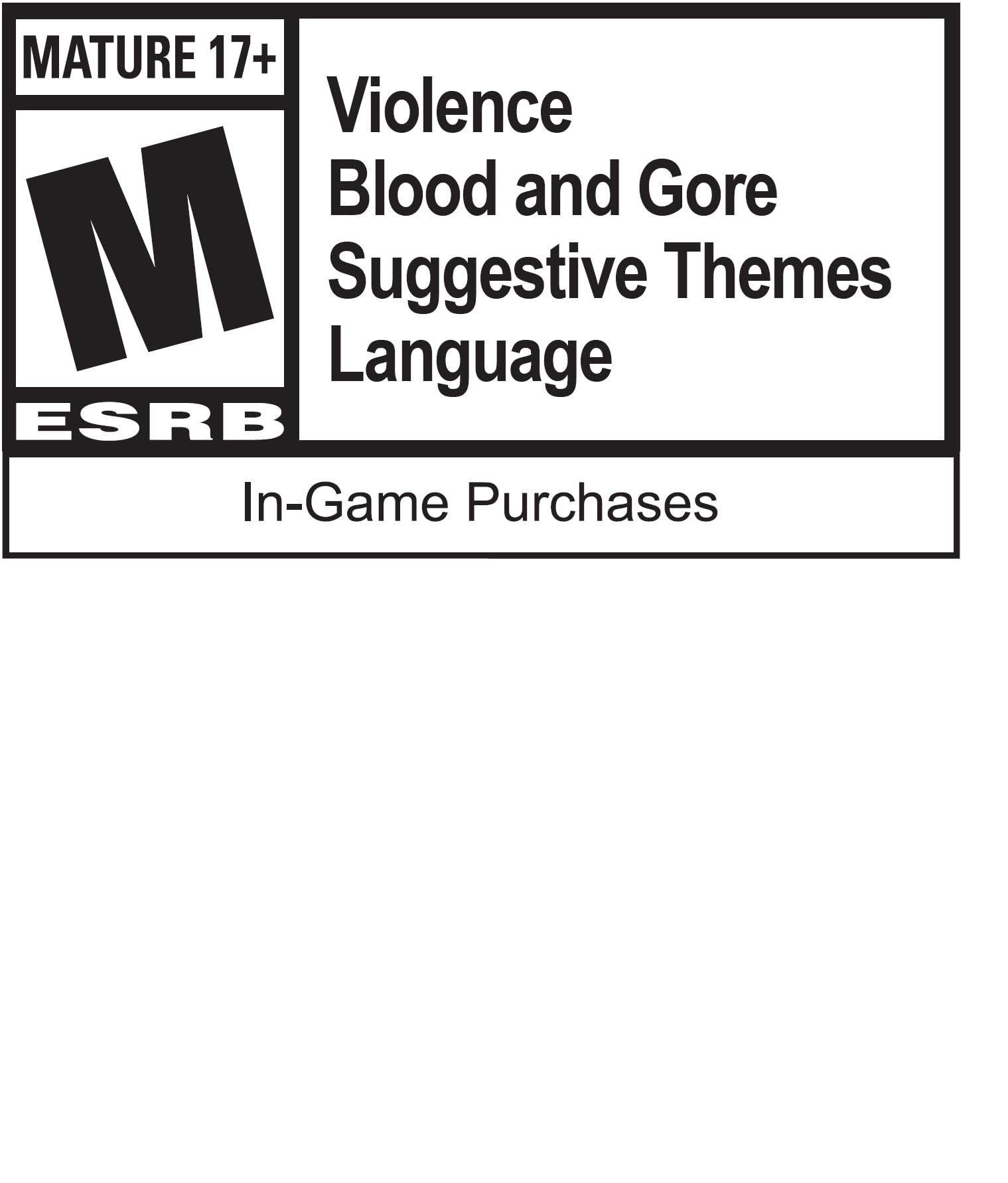 ESRB Mature 17 Plus rating label with warnings for violence blood and gore suggestive themes language for Elden Ring PS5