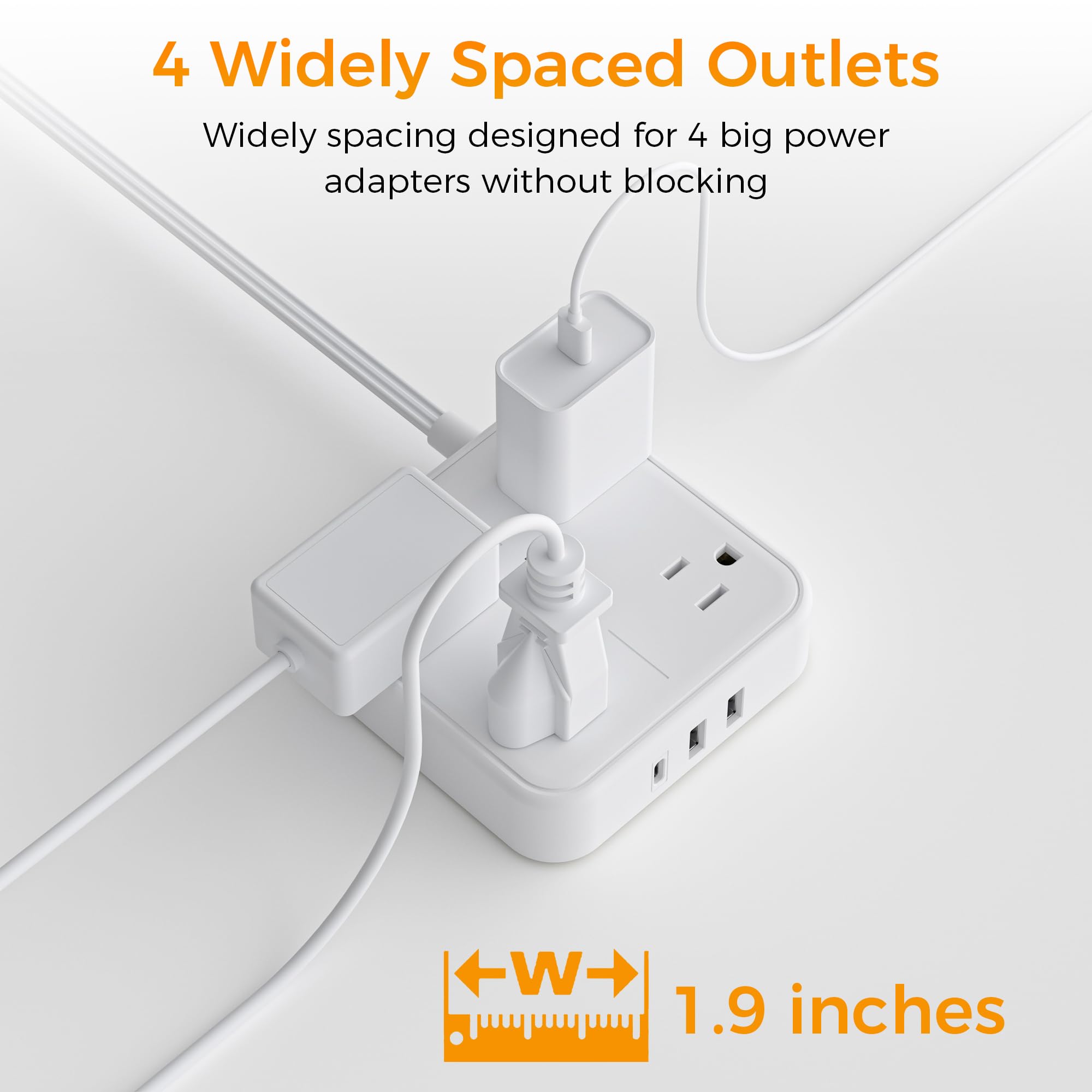 Flat Plug Extension Cord Indoor 5 Feet, Power Bars with Surge Protector - craques