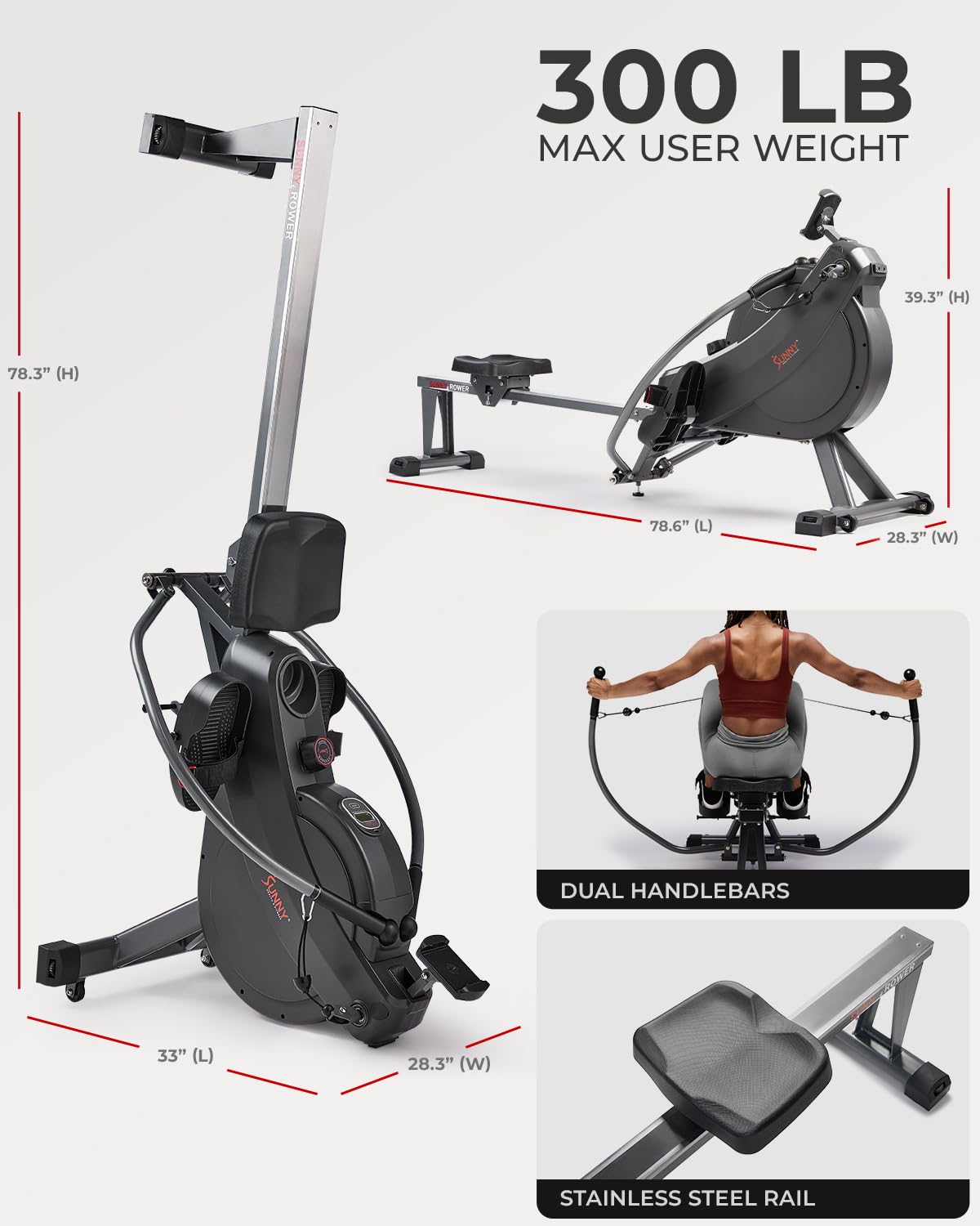 Sunny Health & Fitness Smart Compact Full Motion Rowing Machine, Full-Body Workout