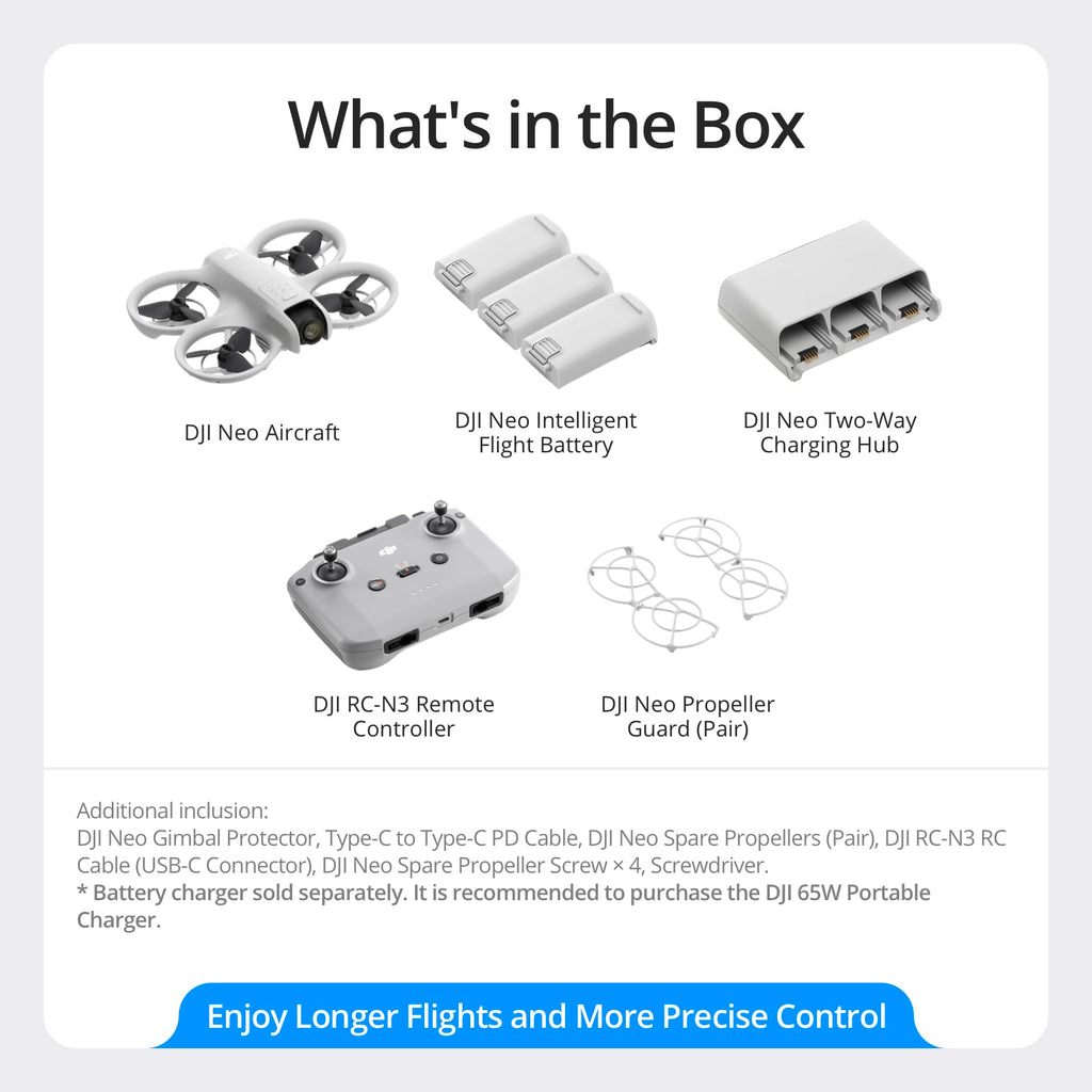 DJI Neo, Mini Drone with 4K UHD Camera for Adults, 135g Self Flying Drone that Follows You, Palm Takeoff, Subject Tracking, QuickShots, Stabilized Video, Built-In Propeller Guard (Controller-Free) - craques