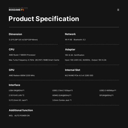 BOSGAME P4 Gaming Mini PC Ryzen 7 5700U 32GB RAM 1TB NVMe M.2 2280 SSD Windows 11 Pro Mini Computers
