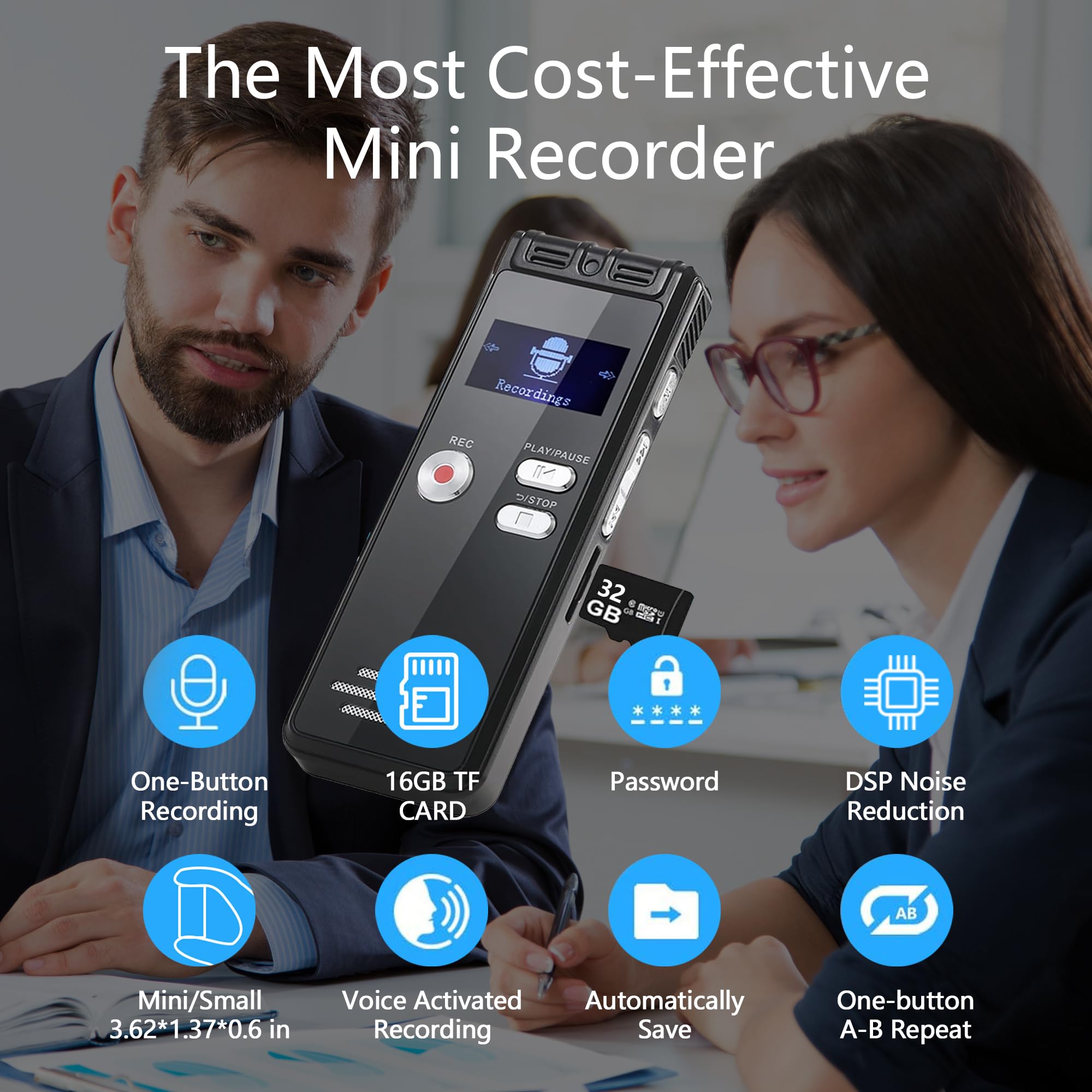 Craques 64GB digital voice recorder with one-button recording and noise reduction features