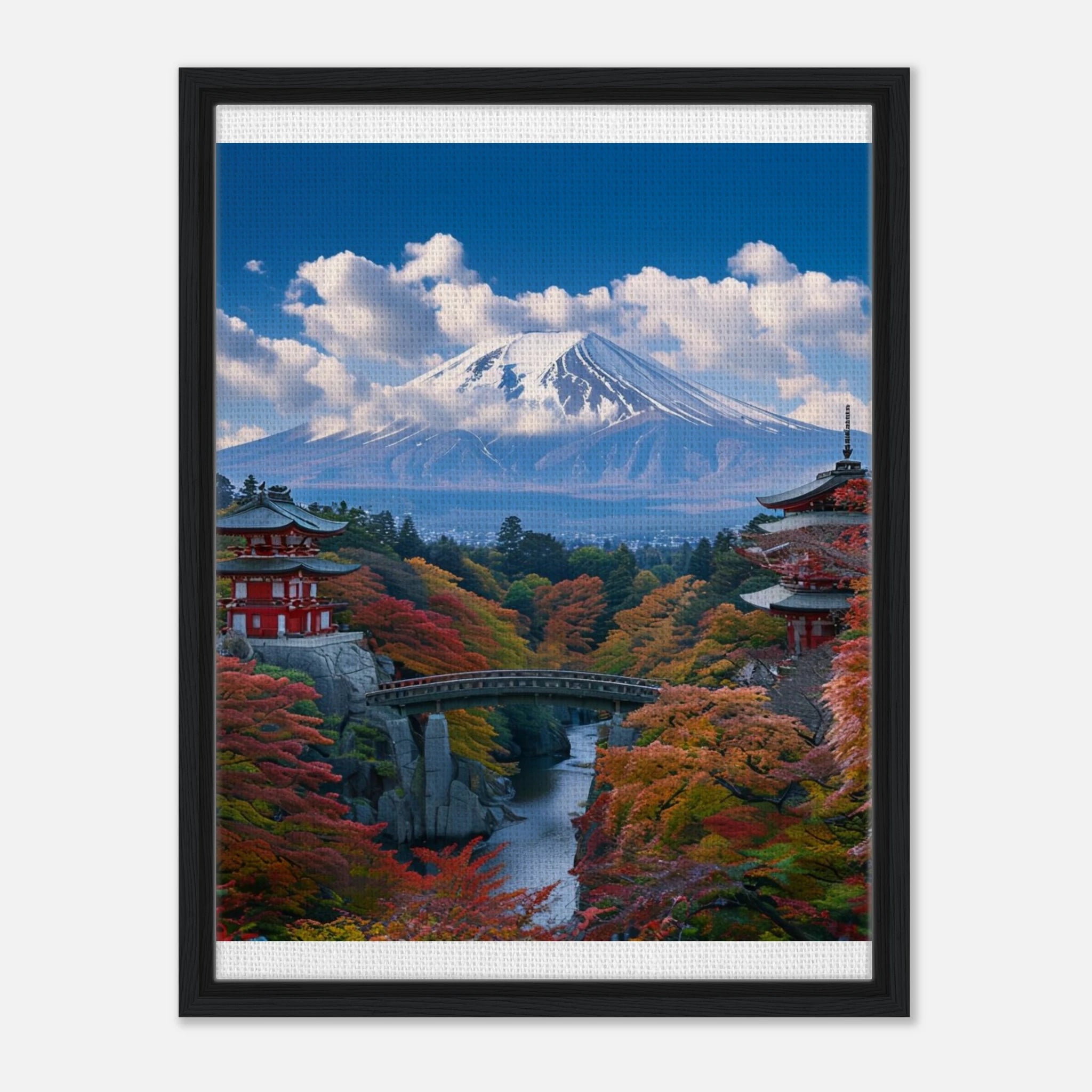 Serene Landscape Autumn Fall and Mount fuji Wall art - 45x60 cm / 18x24″ / Framed Canvas / Print Material