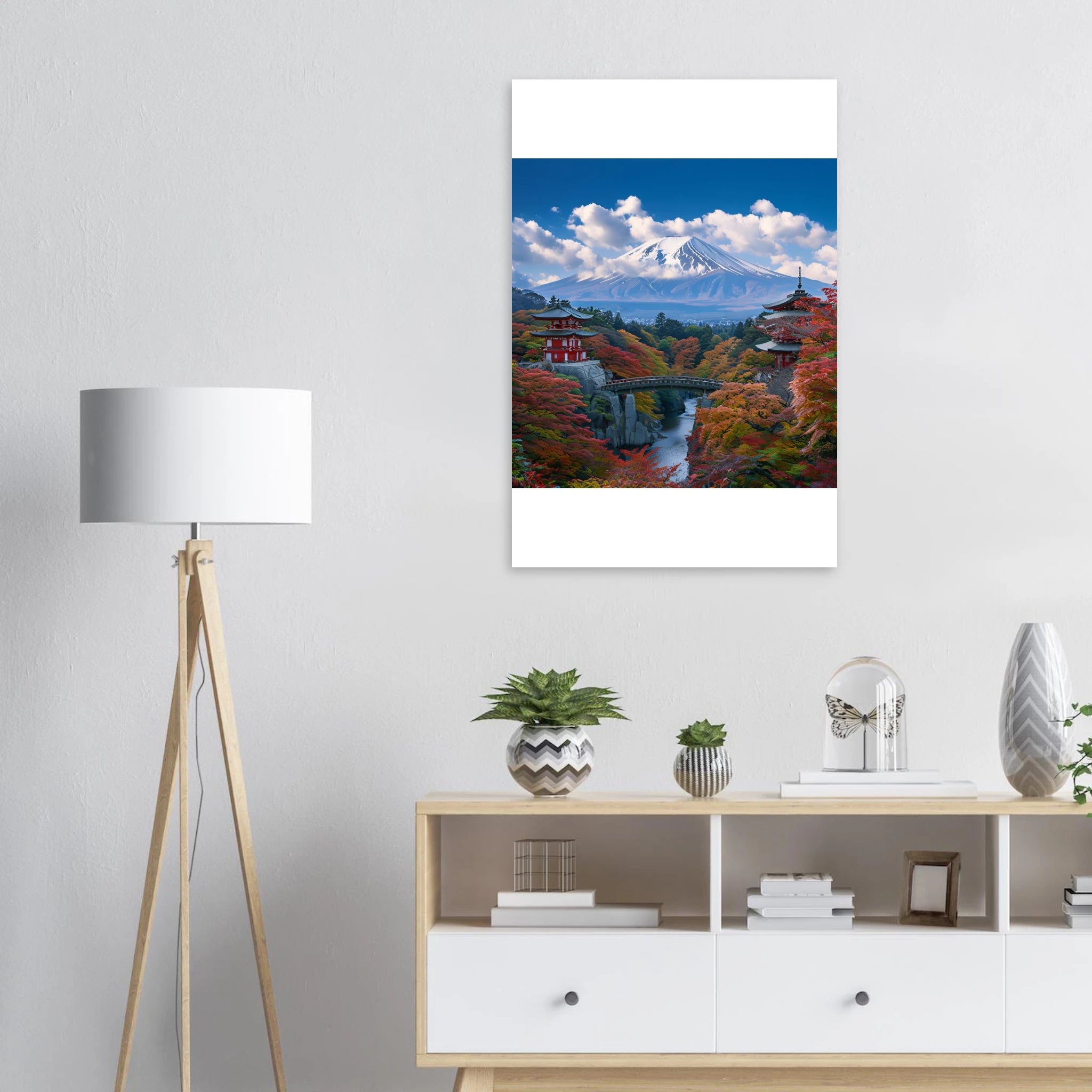 Serene Landscape Autumn Fall and Mount fuji Wall art - 60x90 cm / 24x36″ / Foam Portrait / white - Print Material