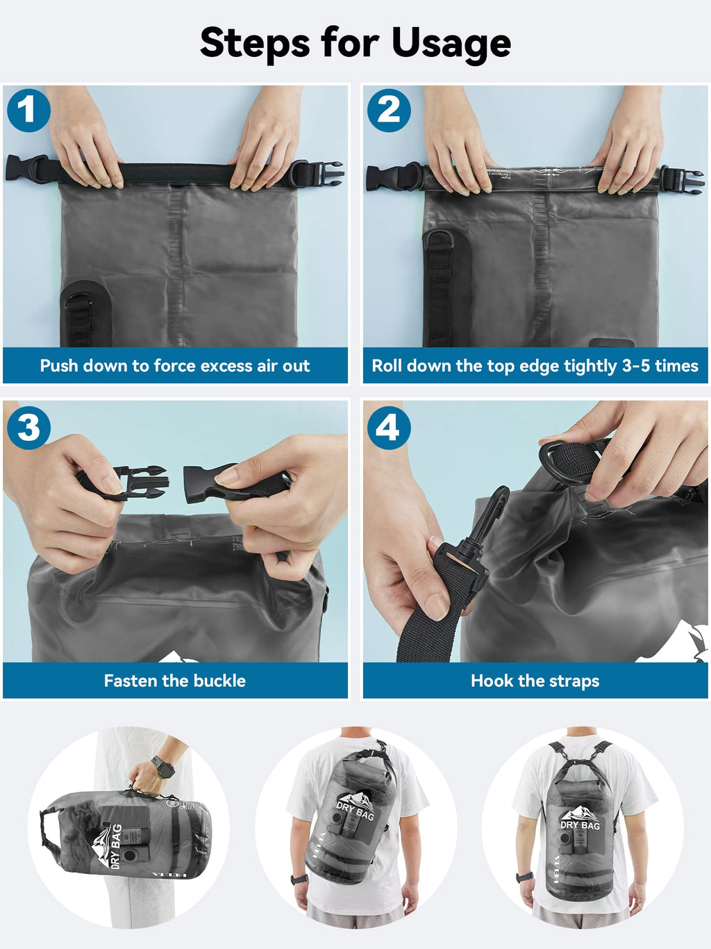 HEETA Dry Bag Waterproof for Women Men, 5L/10L/20L/30L/40L Roll Top Lightweight Dry Storage Bag Backpack with Phone Case for Travel Swimming Boating Kayaking Paddle Board Camping Beach Accessories craques