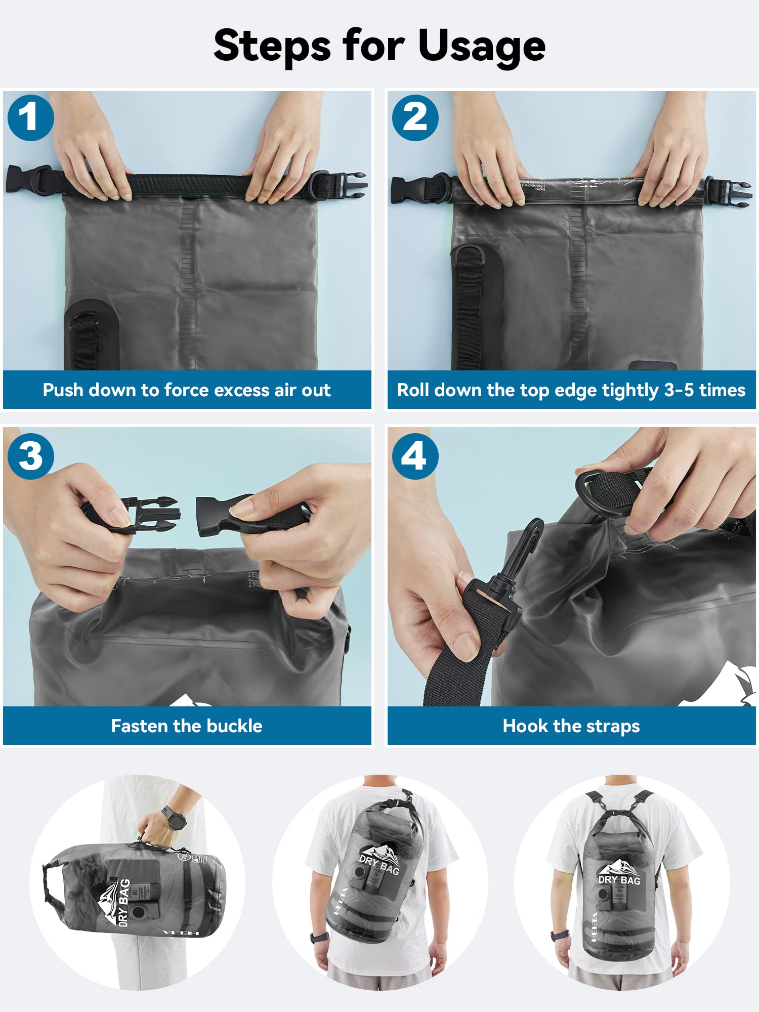 HEETA Dry Bag Waterproof for Women Men, 5L/10L/20L/30L/40L Roll Top Lightweight Dry Storage Bag Backpack with Phone Case for Travel Swimming Boating Kayaking Paddle Board Camping Beach Accessories craques