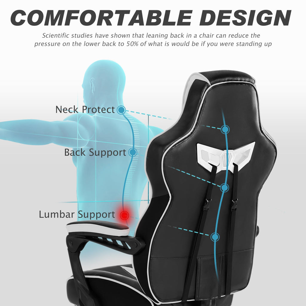 Vonesse Gaming Chair with Footrest by Craques - White & Pink