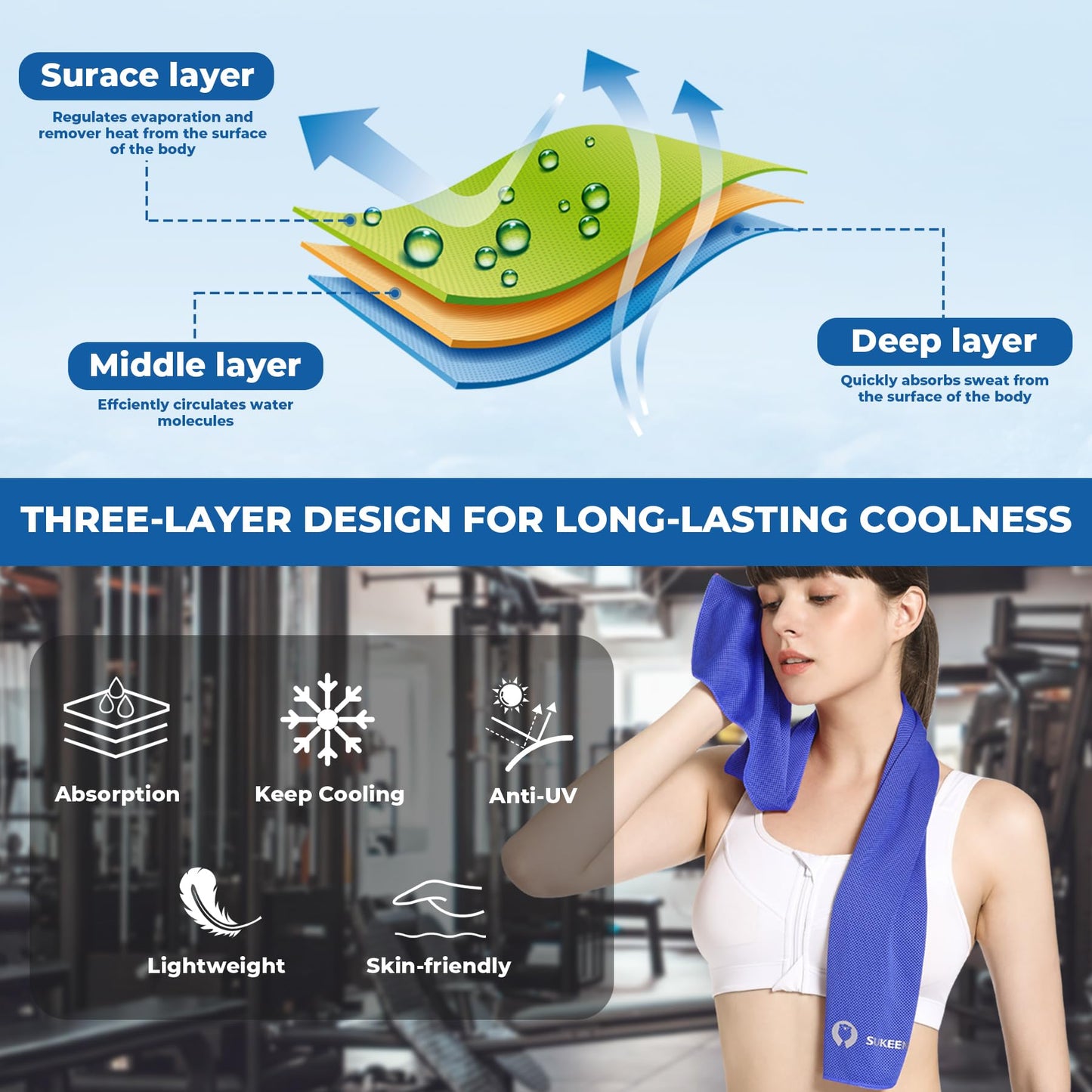Sukeen [4 Pack] Cooling Towel (40"x12"), Ice Towel, Soft Breathable Chilly Towel