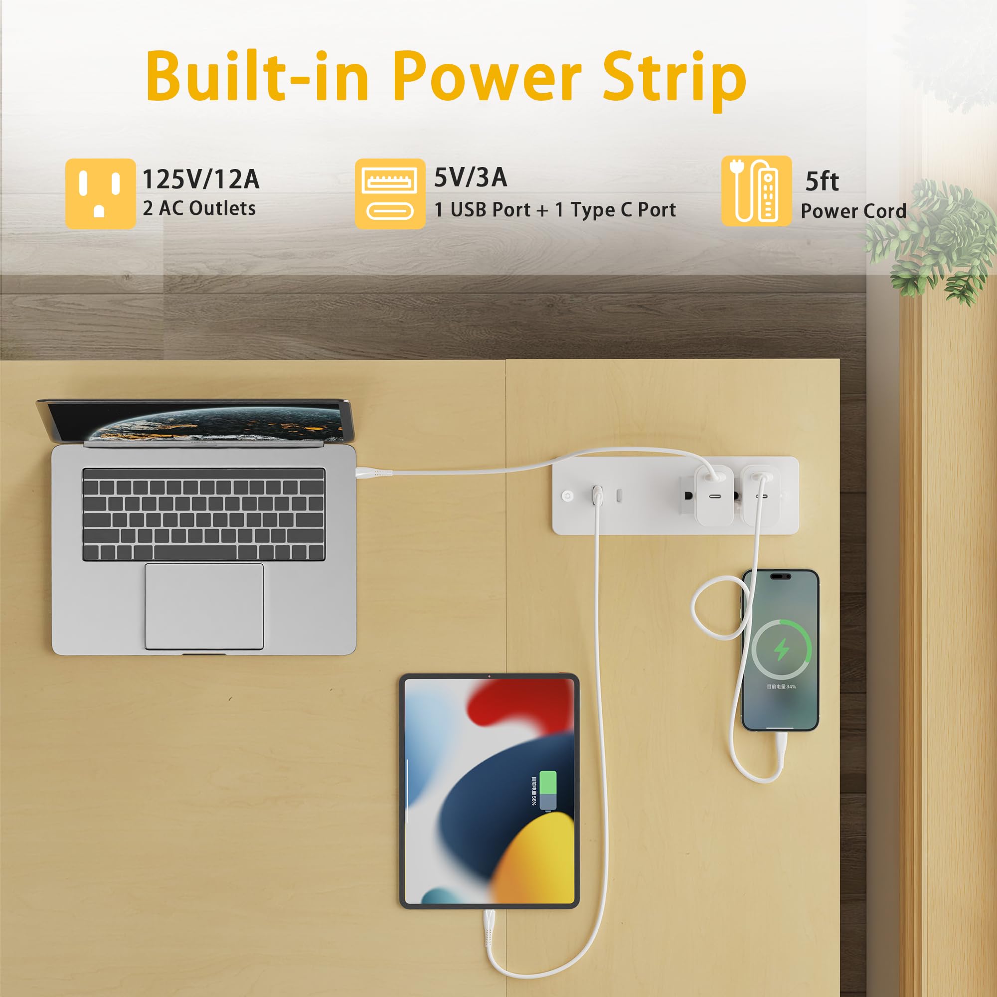 BEXEVUE Computer Desk with Power Outlets - craques