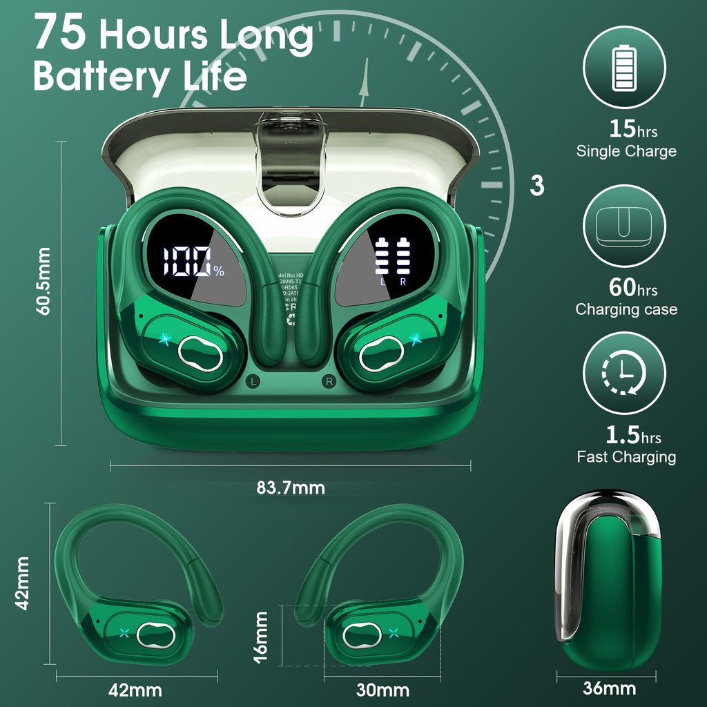 Wireless Earbuds 75hrs Bluetooth 5.4 Headphone Sport - craques