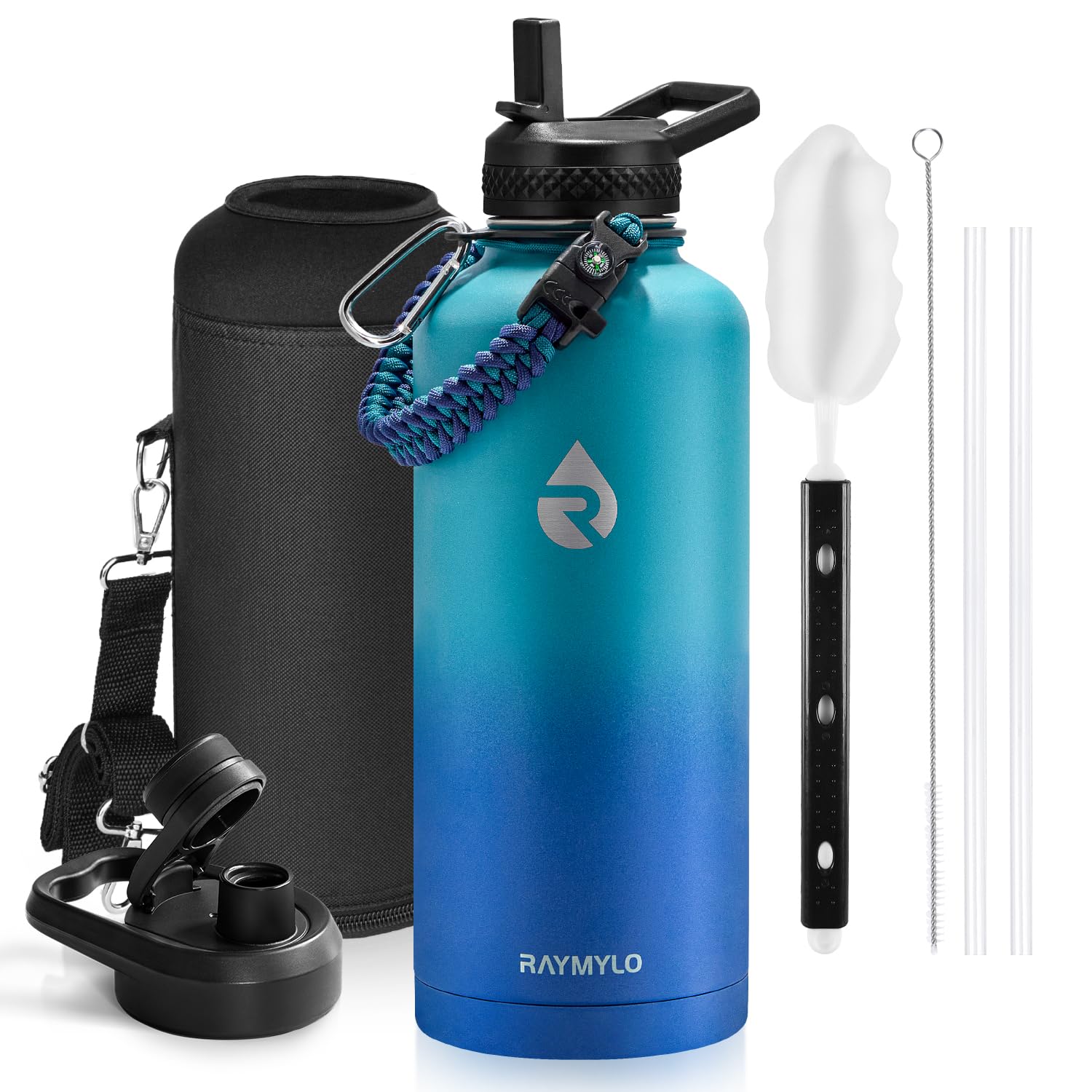 RAYMYLO One Gallon Water Bottle Insulated Triple Walled Vacuum Stainless Steel (Cold for 48 Hrs) Leak Proof & BPA-Free