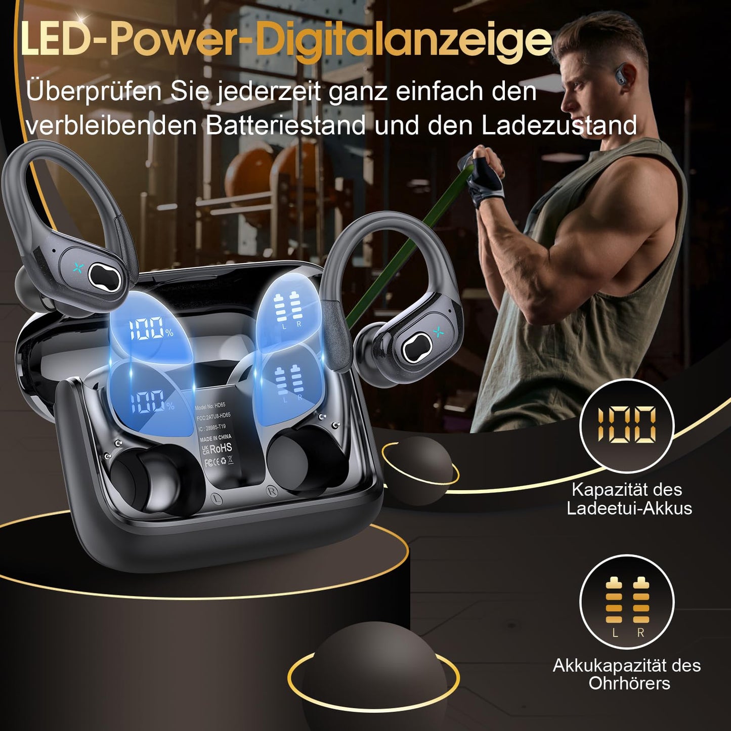 Wireless Earbuds 75hrs Bluetooth 5.4 Headphone Sport