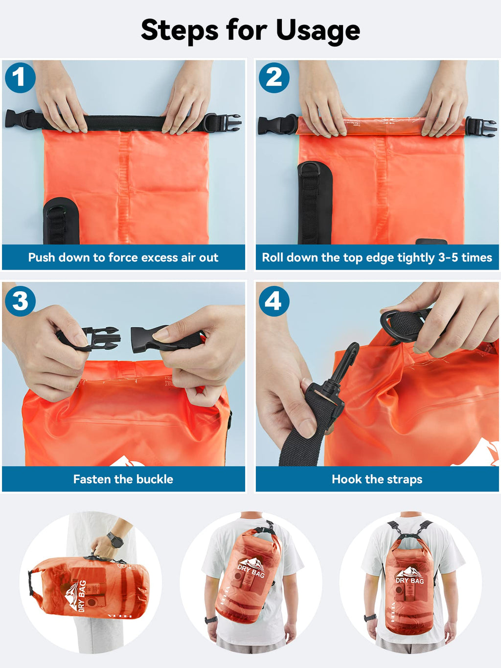 HEETA Dry Bag Waterproof for Women Men, 5L/10L/20L/30L/40L Roll Top Lightweight Dry Storage Bag Backpack with Phone Case for Travel Swimming Boating Kayaking Paddle Board Camping Beach Accessories craques