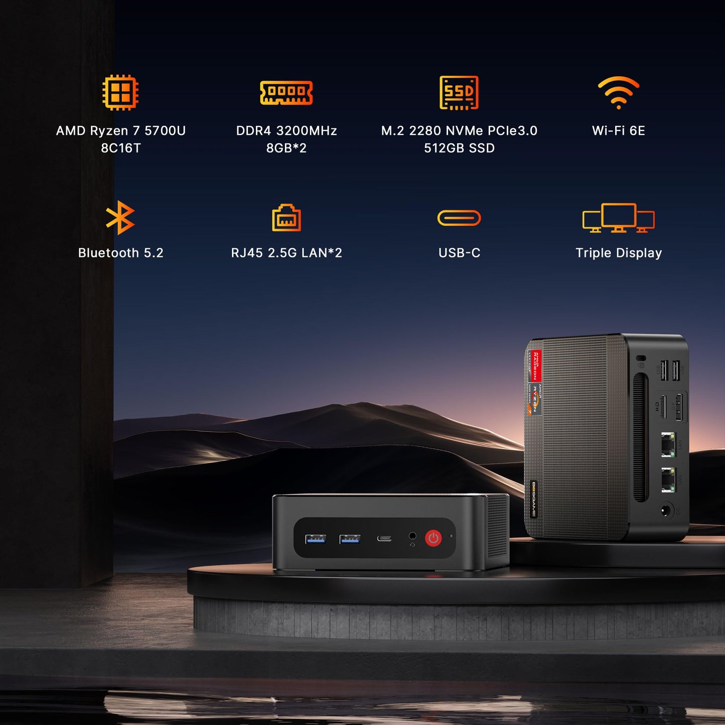 BOSGAME P4 Gaming Mini PC Ryzen 7 5700U 32GB RAM 1TB NVMe M.2 2280 SSD Windows 11 Pro Mini Computers