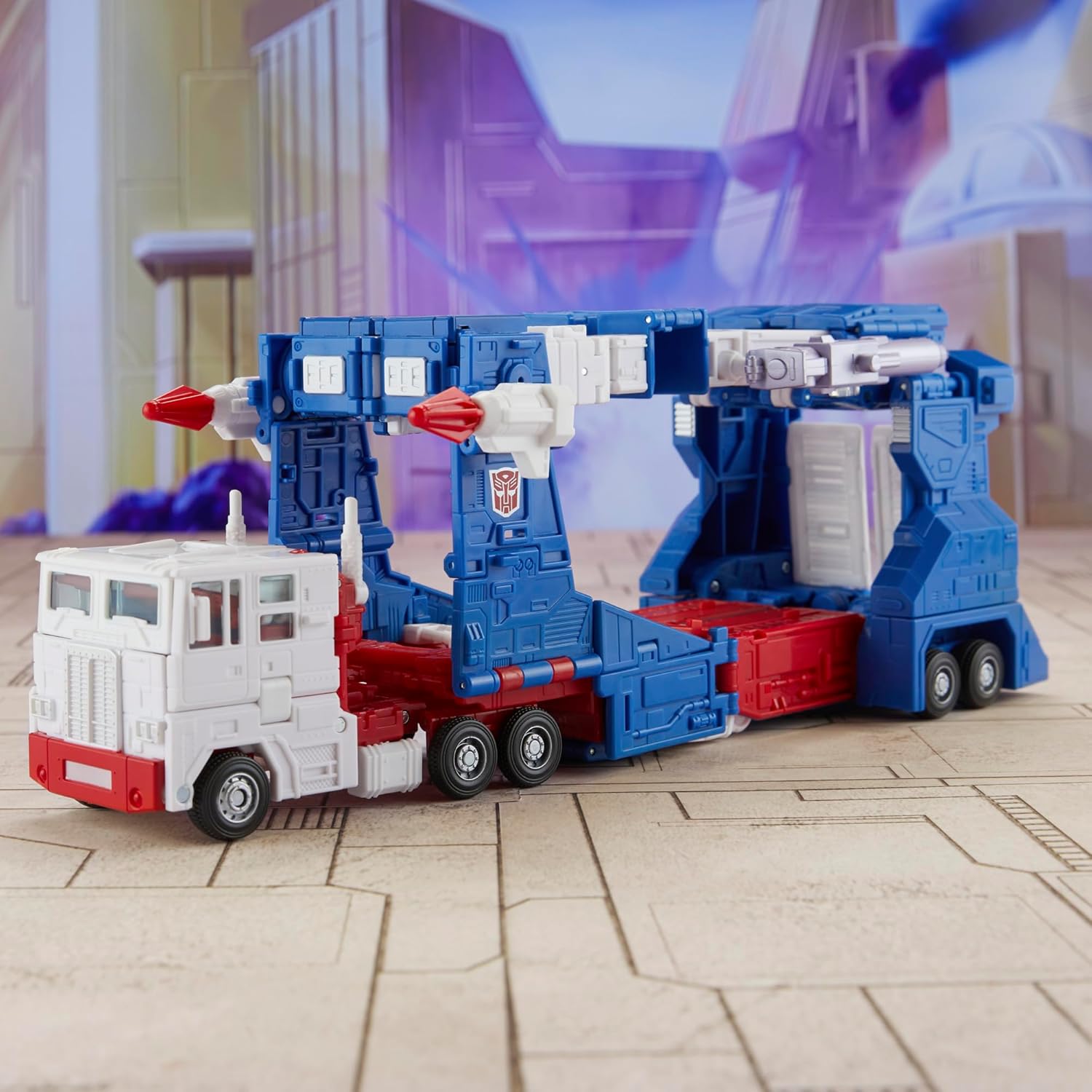 Transformers Ultra Magnus action figure in blue red and white truck mode with detailed design