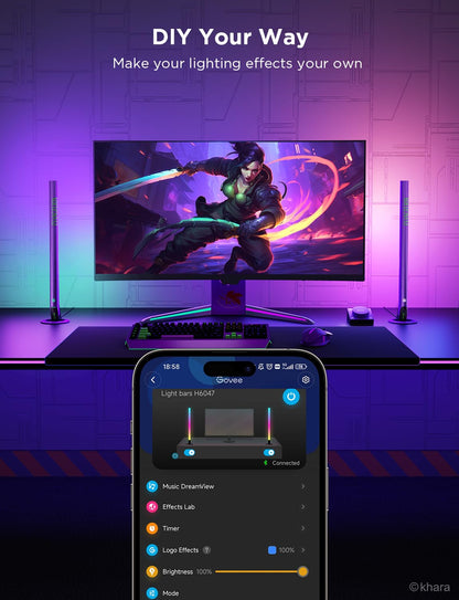Govee RGBIC Gaming Light Bars H6047 with Smart Controller, Wi-Fi Smart LED Gaming Lights