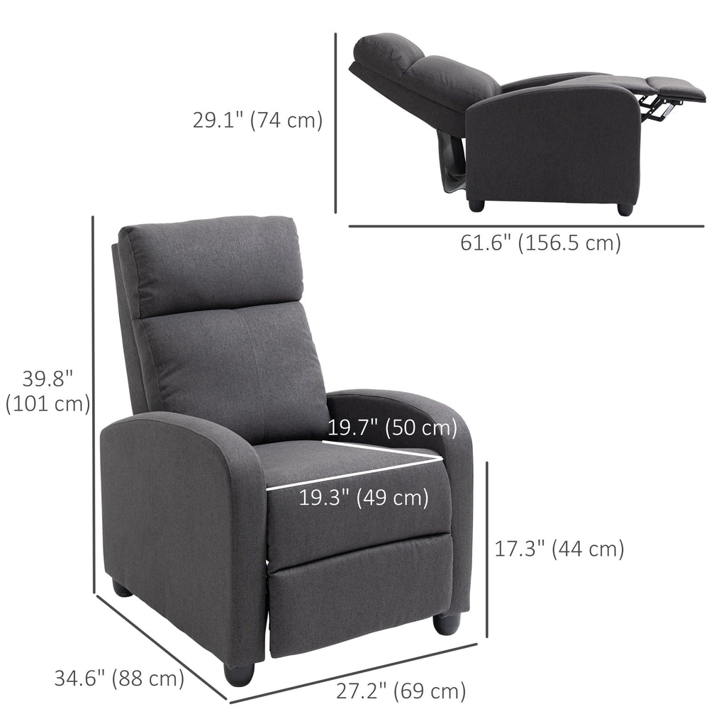 HOMCOM Push Back Recliner Chair, Fabric Home Theater Seating, Single Reclining Sofa Chair with Padded Seat for Living Room, Dark Grey - craques