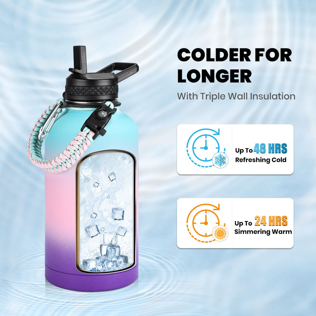 RAYMYLO One Gallon Water Bottle Insulated Triple Walled Vacuum Stainless Steel (Cold for 48 Hrs) Leak Proof & BPA-Free