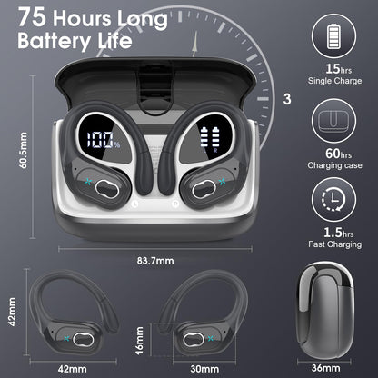Wireless Earbuds 75hrs Bluetooth 5.4 Headphone Sport