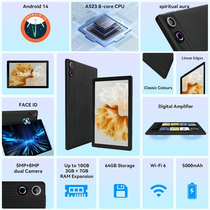Tablet 10 inch, Android 14 Tablet Octa-Core Processor with 64GB Storage/1 TB Expansion