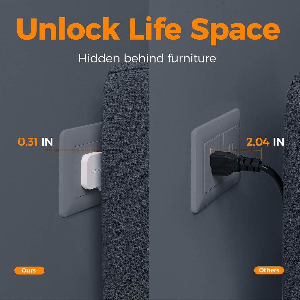 Flat Plug Extension Cord Indoor 5 Feet, Power Bars with Surge Protector - craques