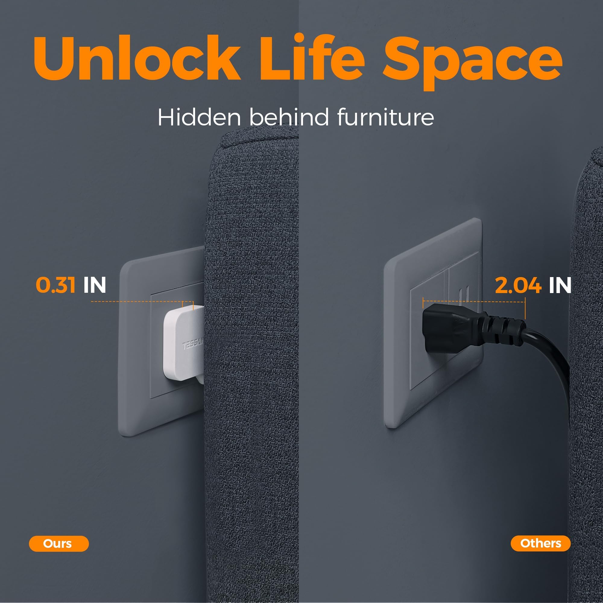 Flat Plug Extension Cord Indoor 5 Feet, Power Bars with Surge Protector - craques