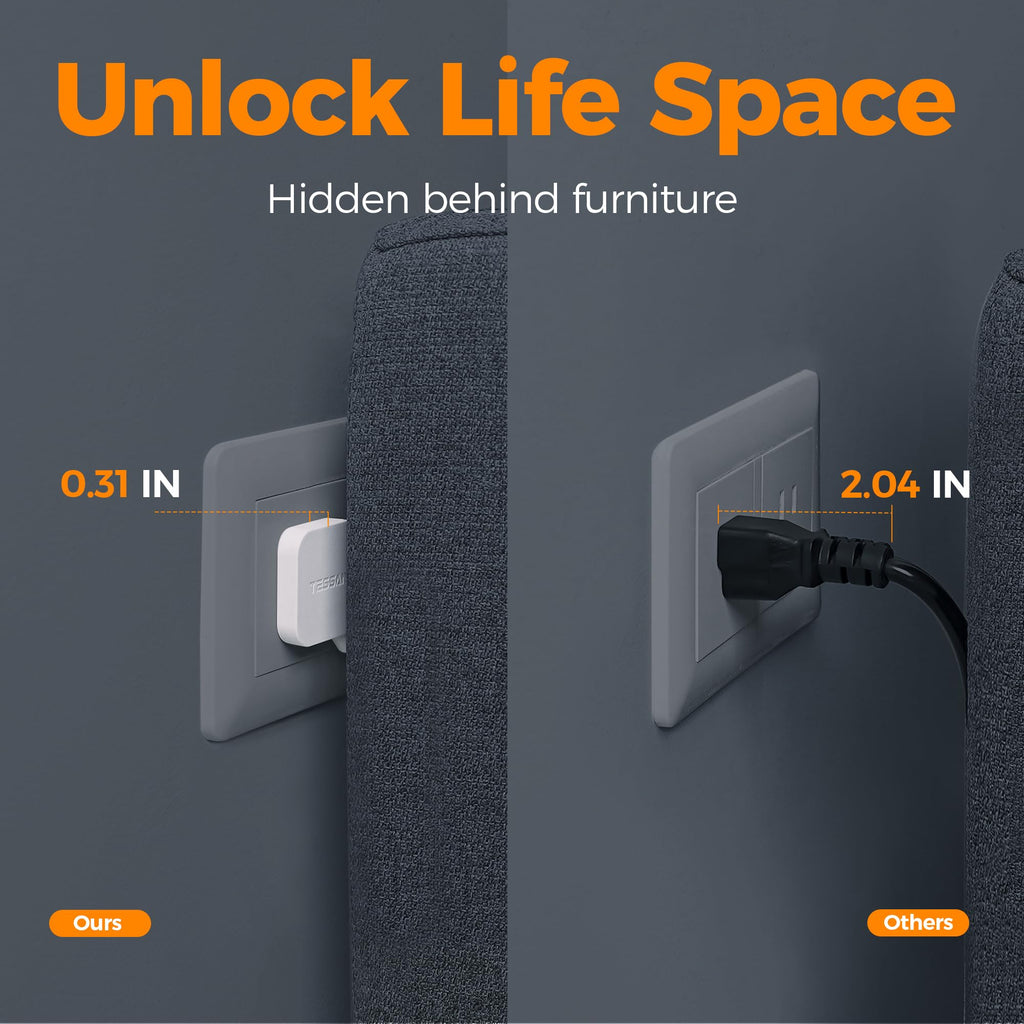 Flat Plug Extension Cord Indoor 5 Feet, Power Bars with Surge Protector - craques