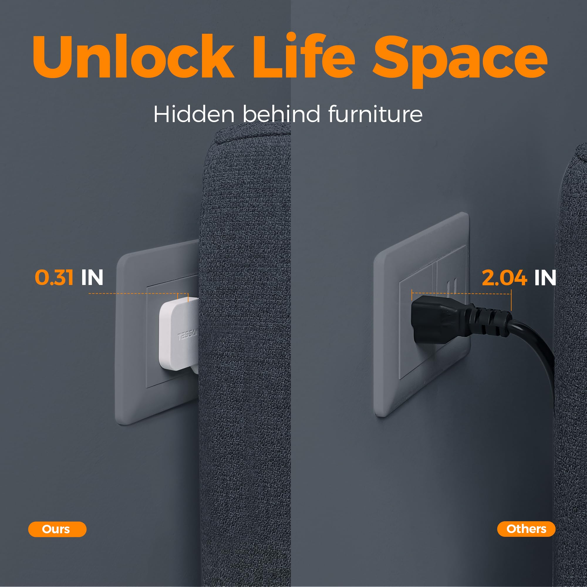 Flat Plug Extension Cord Indoor 5 Feet, Power Bars with Surge Protector - craques