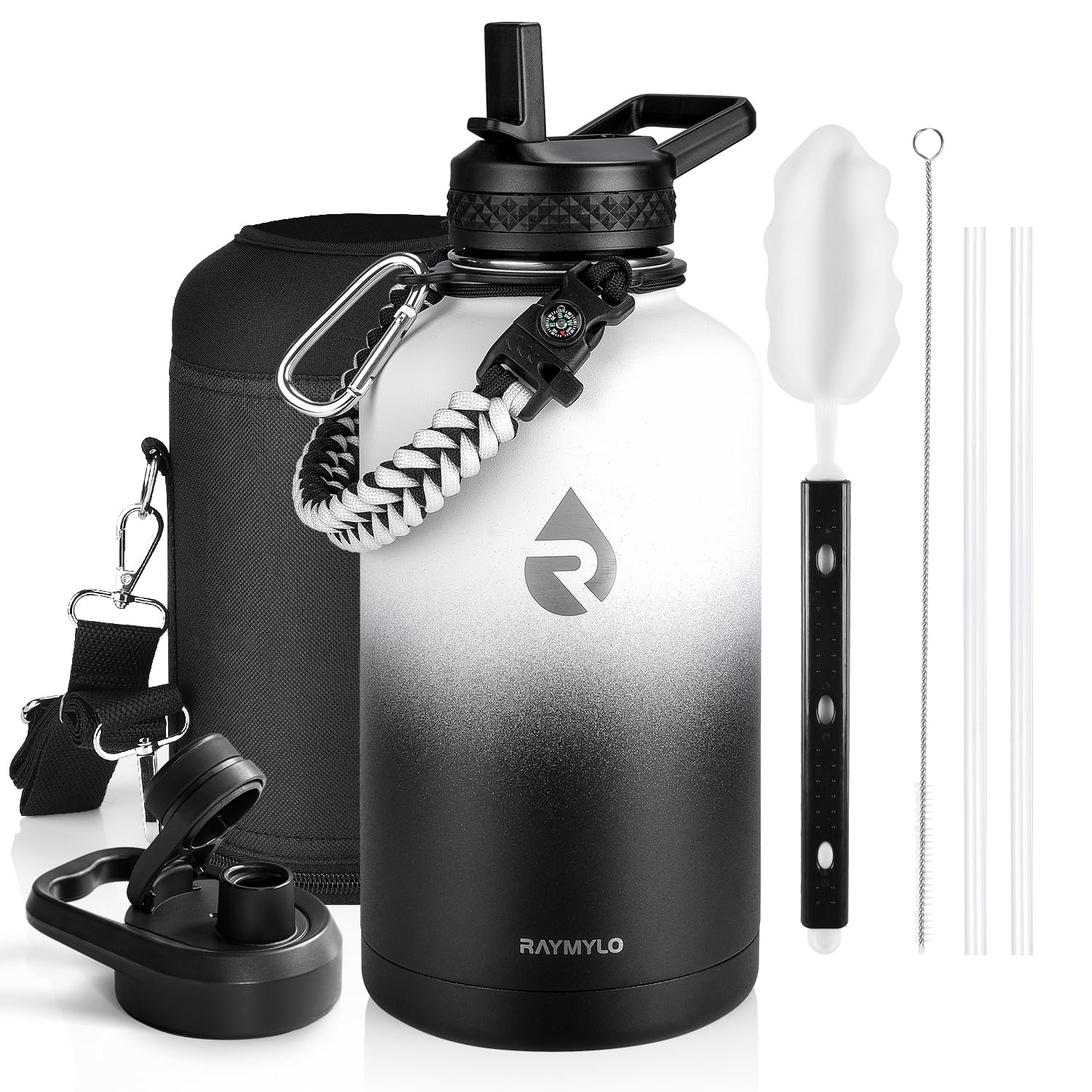 RAYMYLO One Gallon Water Bottle Insulated Triple Walled Vacuum Stainless Steel (Cold for 48 Hrs) Leak Proof & BPA-Free