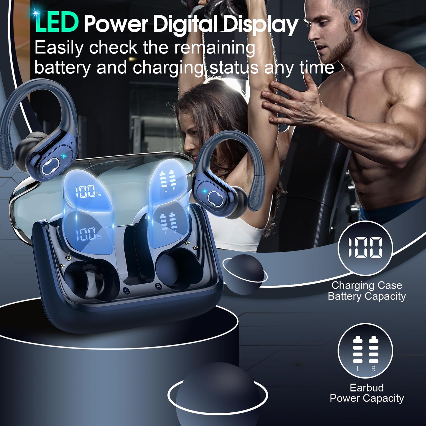 Wireless Earbuds 75hrs Bluetooth 5.4 Headphone Sport