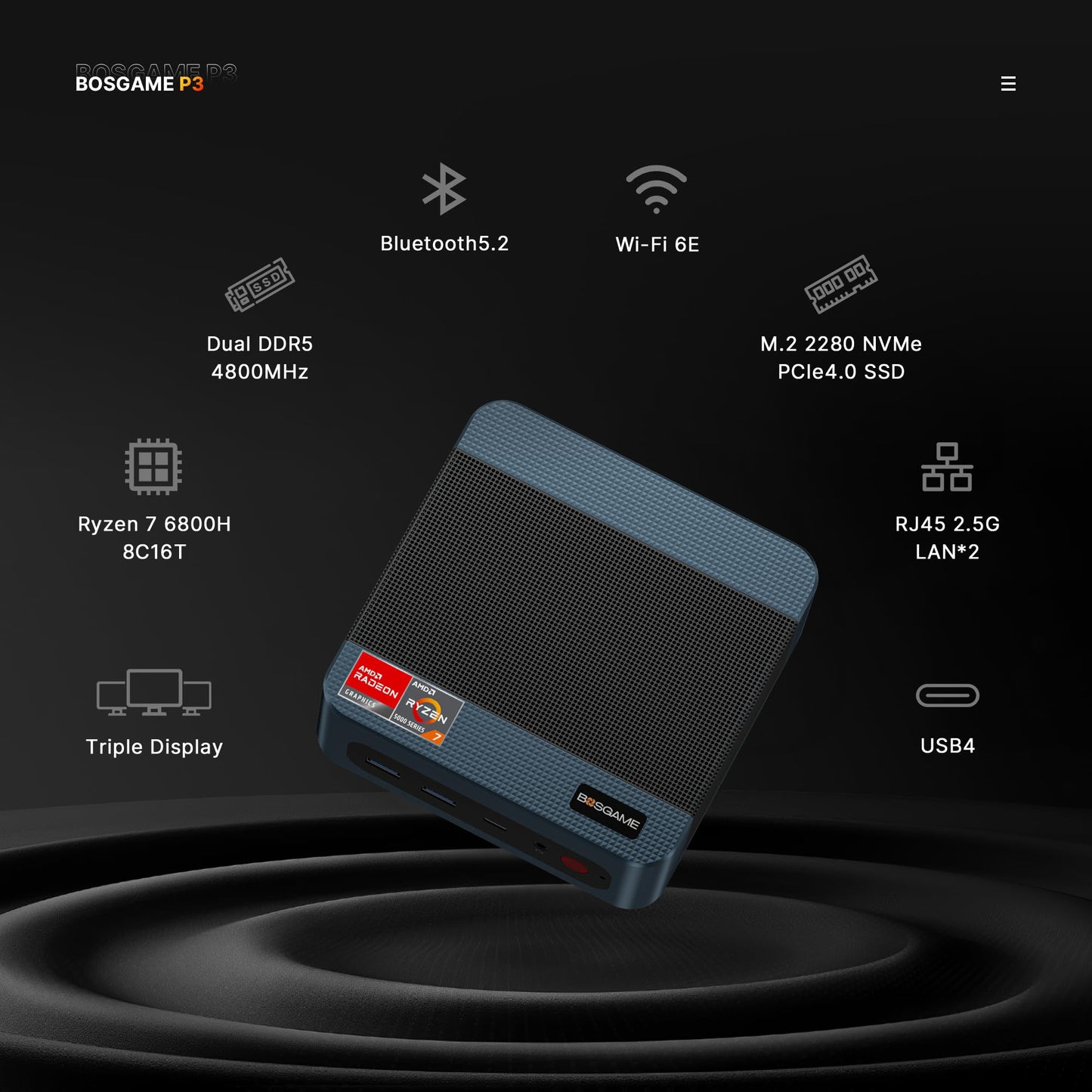 BOSGAME P4 Gaming Mini PC Ryzen 7 5700U 32GB RAM 1TB NVMe M.2 2280 SSD Windows 11 Pro Mini Computers