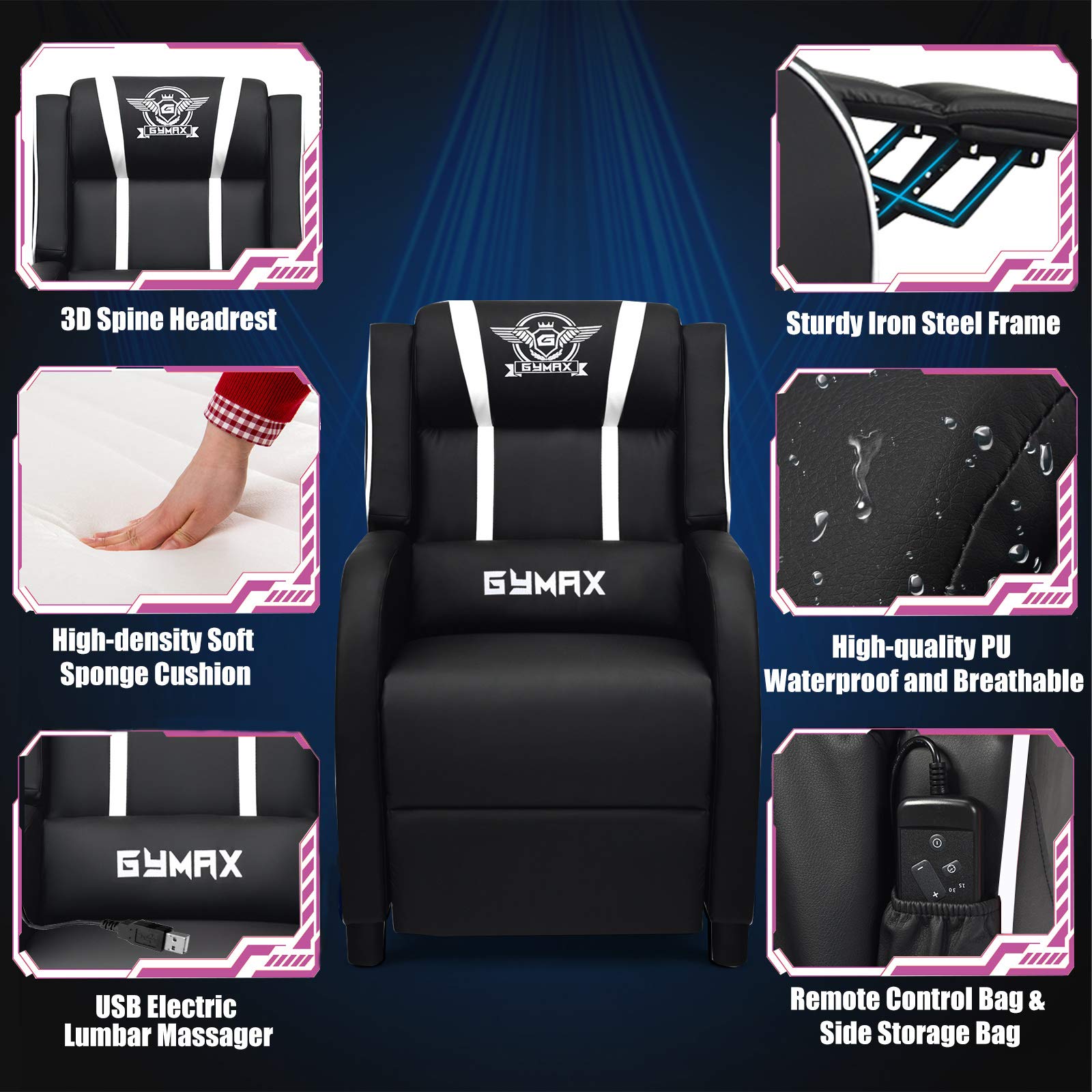 Craques Reclining Gaming Chair with Massage and Remote