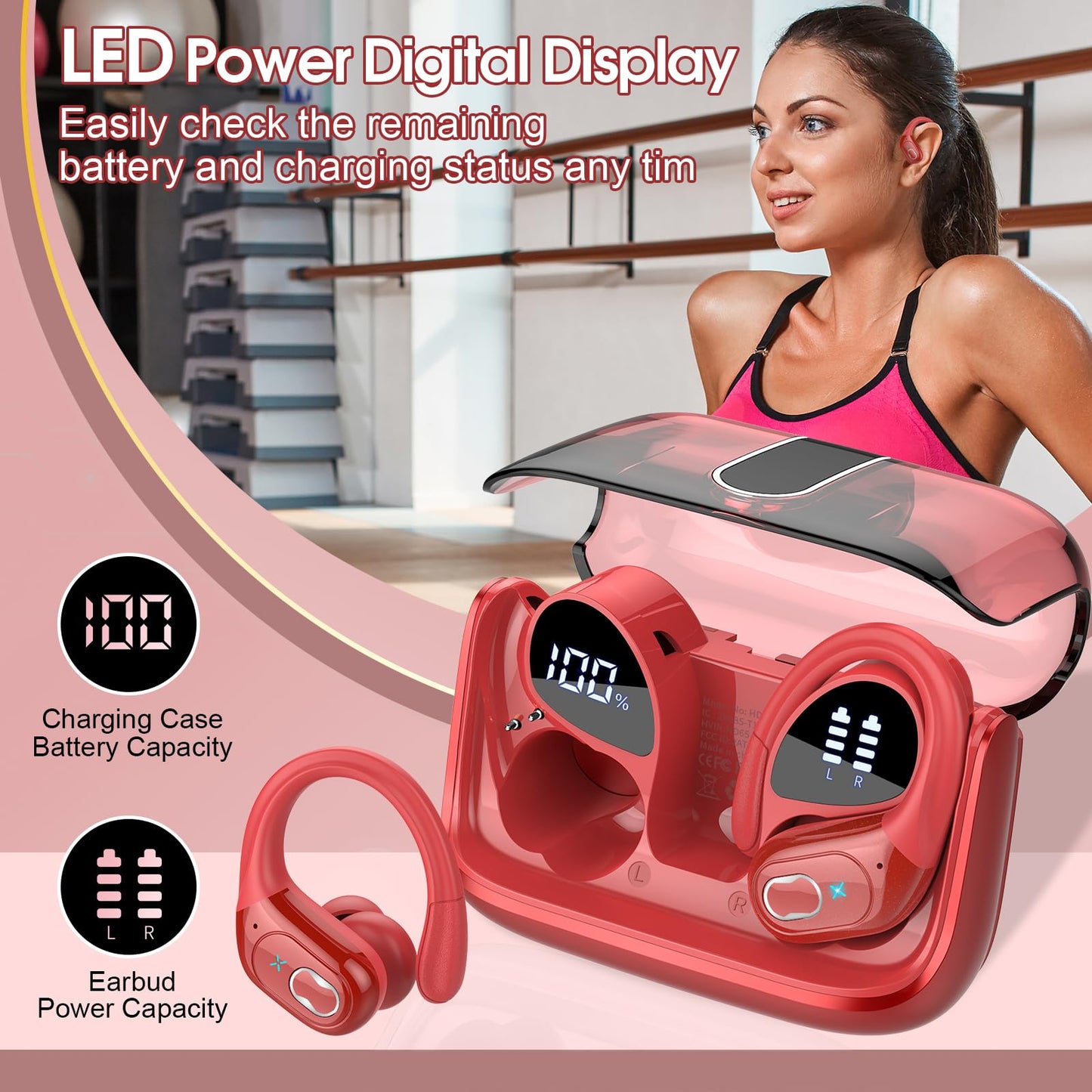 Wireless Earbuds 75hrs Bluetooth 5.4 Headphone Sport