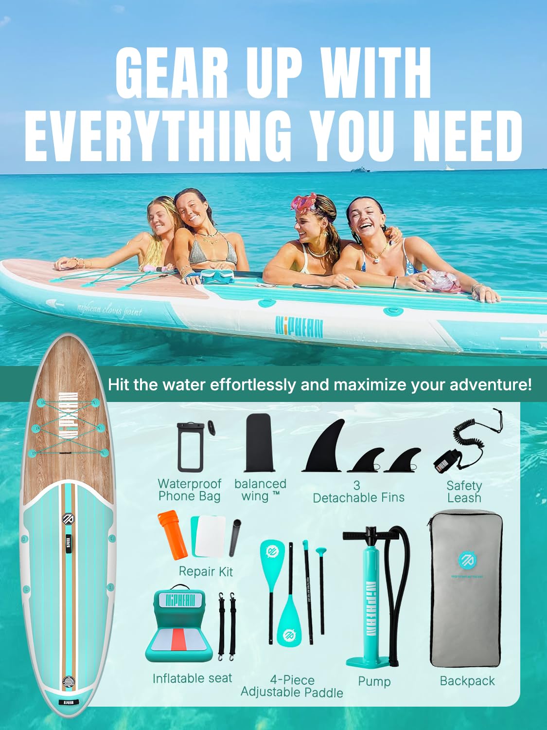 Niphean Inflatable Stand Up Paddle Board with SUP Accessories, Anti-Slip EVA Deck, 10'6'' Paddleboards Inflatable Paddle Boards for Adults & Youth of All Skill Levels - craques