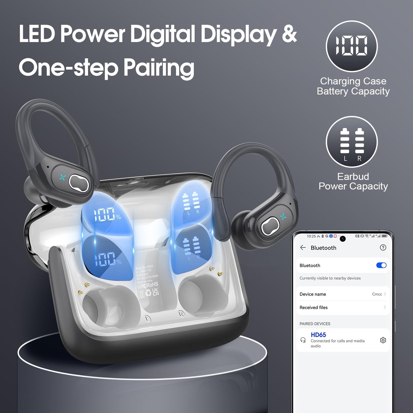 Wireless Earbuds 75hrs Bluetooth 5.4 Headphone Sport