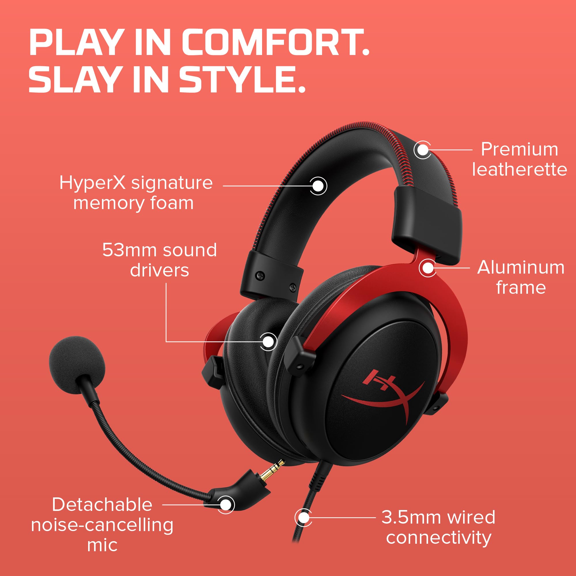 HyperX Cloud II - Gaming Headset, 7.1 Surround Sound, Memory Foam Ear Pads - craques