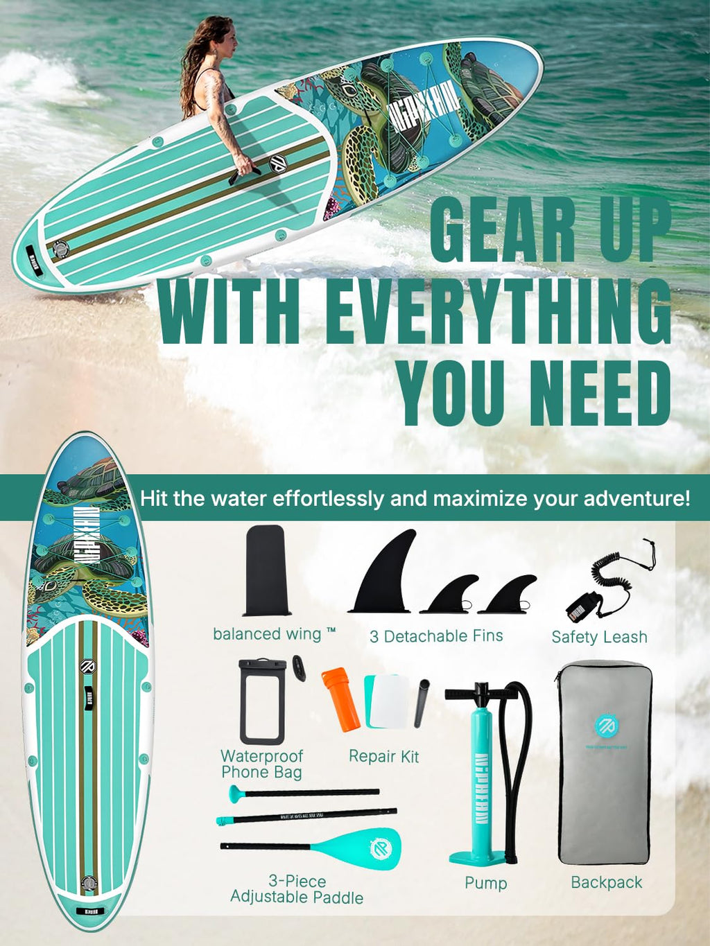 Niphean Inflatable Stand Up Paddle Board with SUP Accessories, Anti-Slip EVA Deck, 10'6'' Paddleboards Inflatable Paddle Boards for Adults & Youth of All Skill Levels - craques