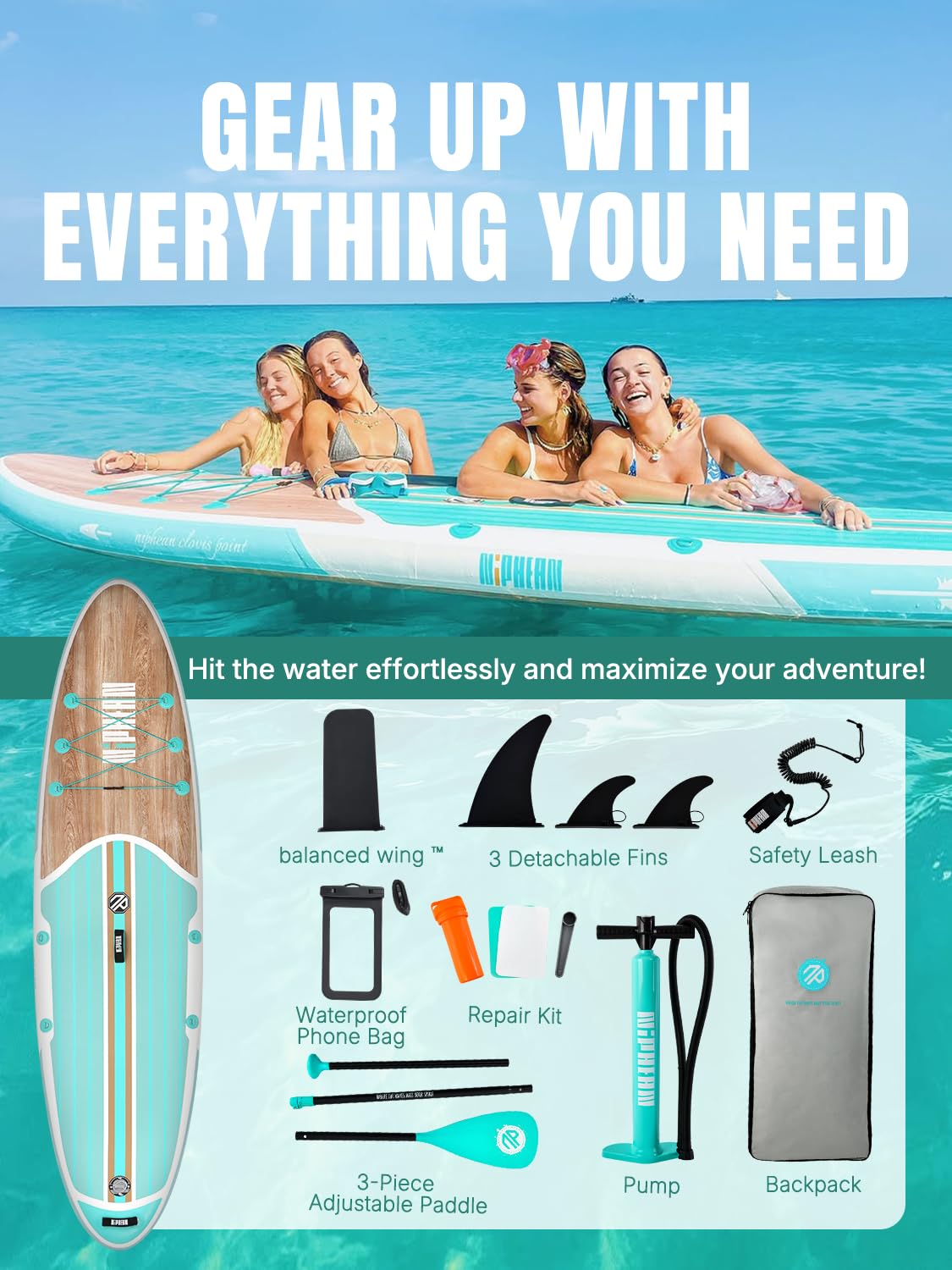 Niphean Inflatable Stand Up Paddle Board with SUP Accessories, Anti-Slip EVA Deck, 10'6'' Paddleboards Inflatable Paddle Boards for Adults & Youth of All Skill Levels - craques