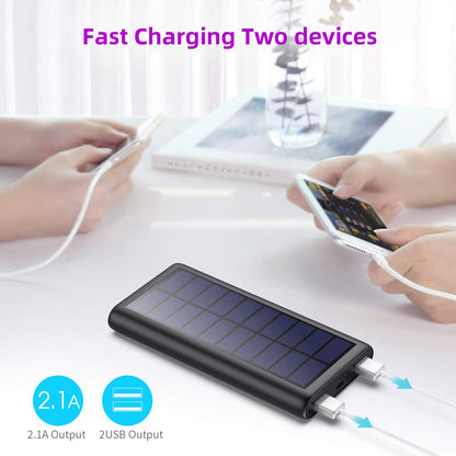 Solar Charger,26800mAh Solar Battery Power Bank Portable Panel Charger with LEDs and 2 USB Output Ports