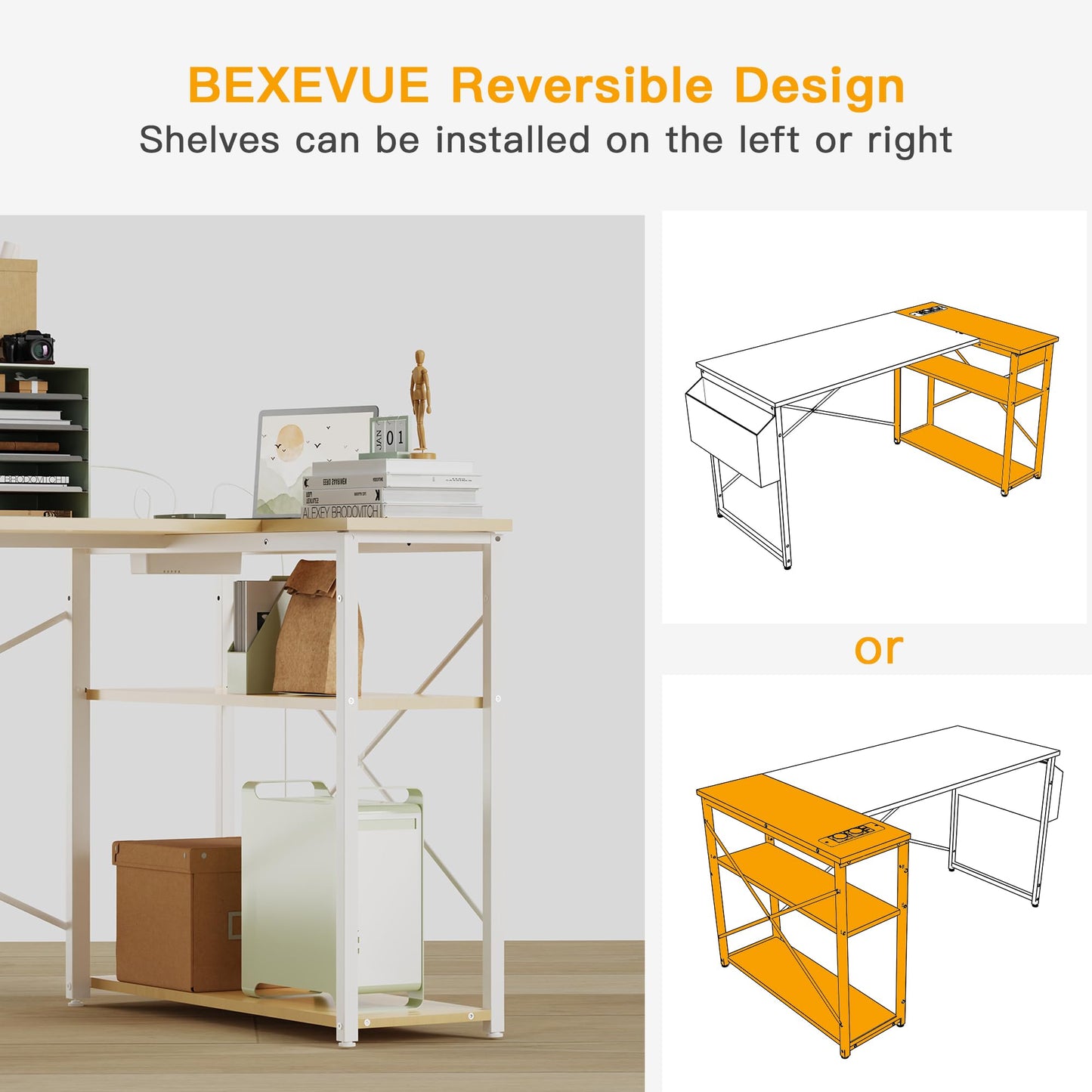 BEXEVUE Computer Desk with Power Outlets