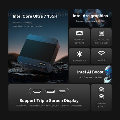 BOSGAME P4 Gaming Mini PC Ryzen 7 5700U 32GB RAM 1TB NVMe M.2 2280 SSD Windows 11 Pro Mini Computers