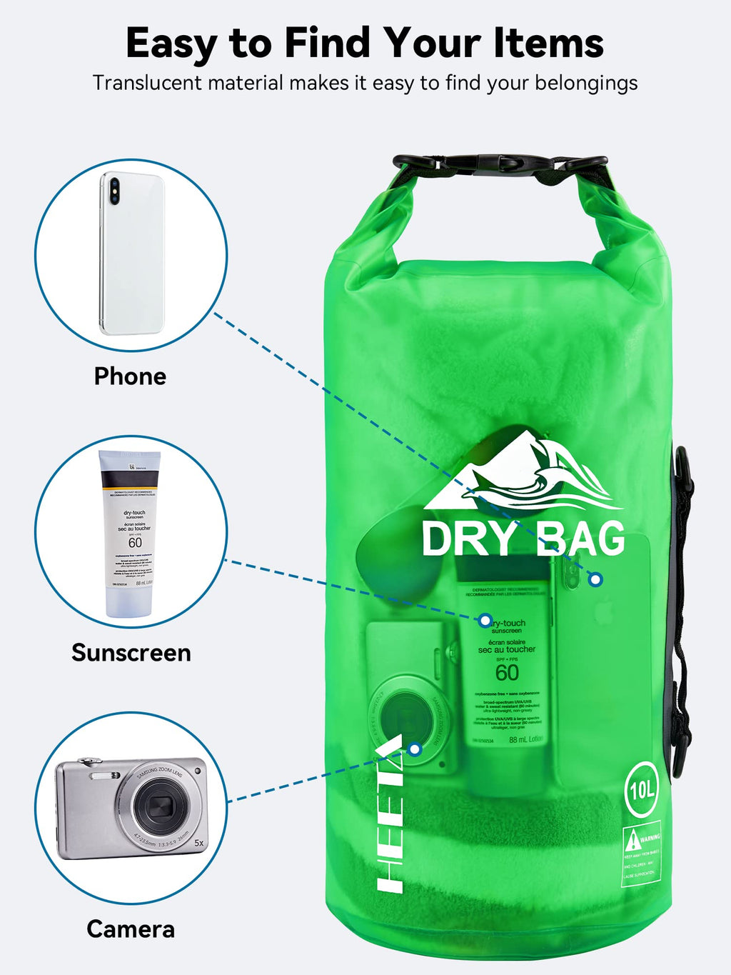 HEETA Dry Bag Waterproof for Women Men, 5L/10L/20L/30L/40L Roll Top Lightweight Dry Storage Bag Backpack with Phone Case for Travel Swimming Boating Kayaking Paddle Board Camping Beach Accessories craques